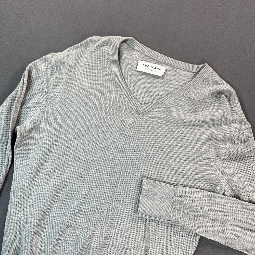 Everlane Sweater Womens L Gray Cotton Cashmere V Neck Lightweight Knit Pullover‎